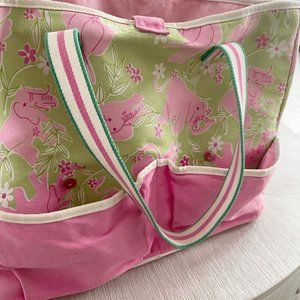 Lilly Pulitzer Sandpiper Tote Canvas Bag Large Dialer Bag White‎ Label
